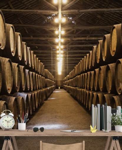 Wine Cellar with Barrels Wallpaper