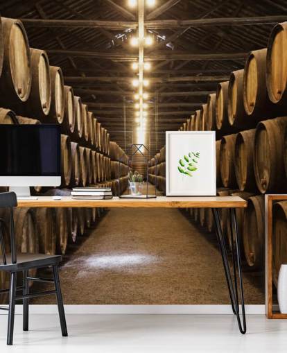 Fondo de pantalla de bodega con barriles