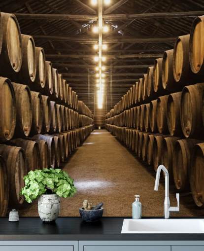 Wine Cellar with Barrels Wallpaper