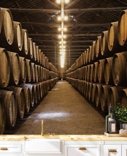 Wine Cellar with Barrels Wallpaper