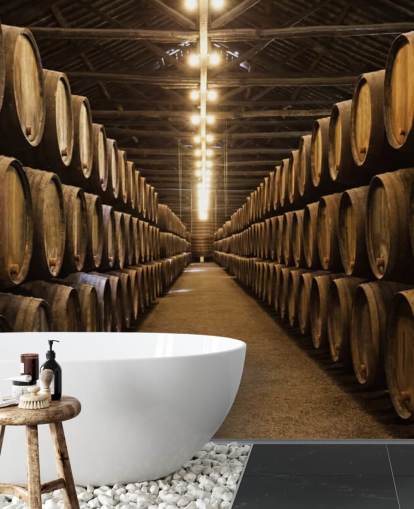 Carta da parati con cantina con botti