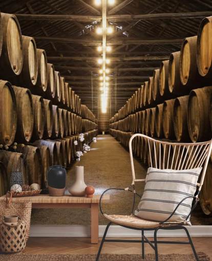 Wine Cellar with Barrels Wallpaper