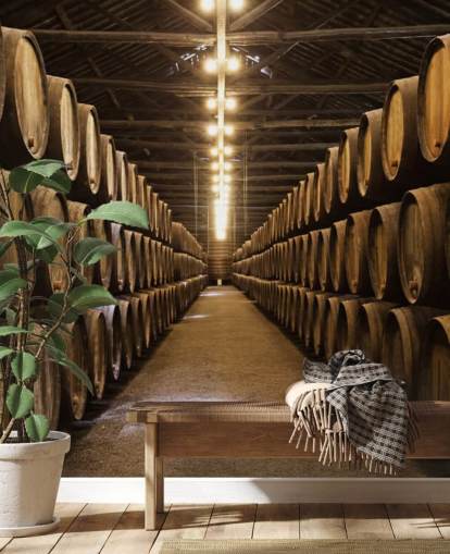 Wine Cellar with Barrels Wallpaper