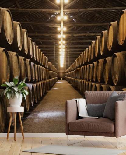Wine Cellar with Barrels Wallpaper