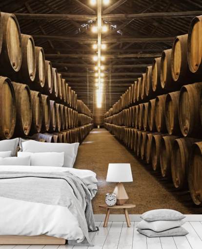 Carta da parati con cantina con botti