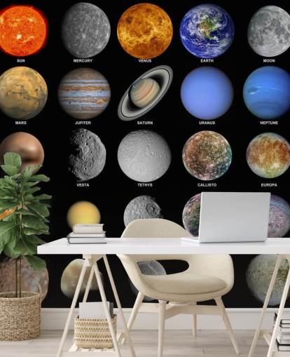 Carta da parati murale con il sistema solare