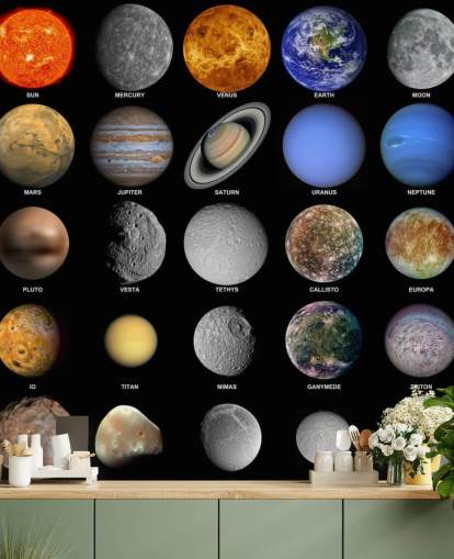 Carta da parati murale con il sistema solare