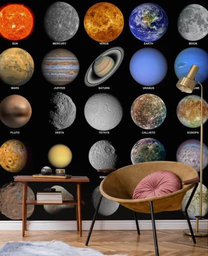 Carta da parati murale con il sistema solare