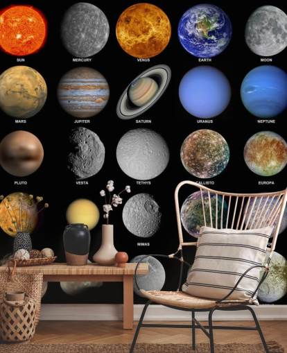 Carta da parati murale con il sistema solare