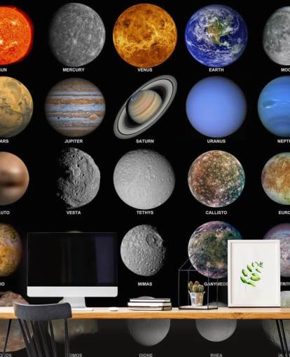 Carta da parati murale con il sistema solare