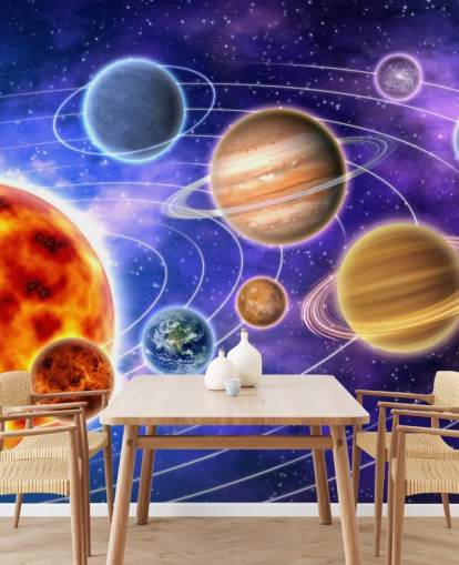 Planets Orbiting Sun Wall Mural
