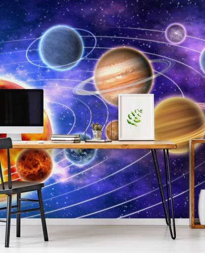Planets Orbiting Sun Wall Mural
