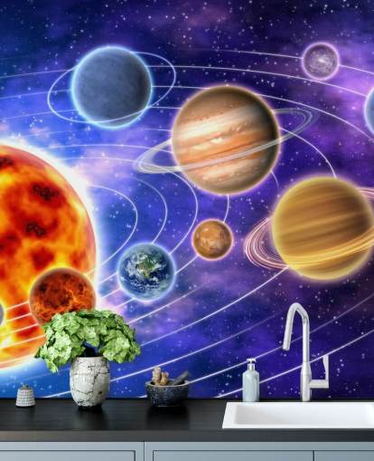 Planets Orbiting Sun Wall Mural