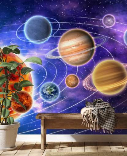 Planets Orbiting Sun Wall Mural