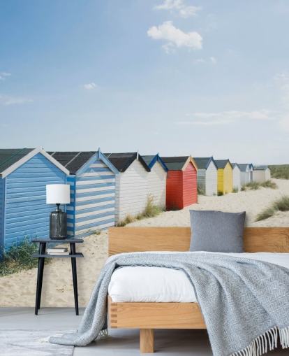 Papier peint cabanes de plage aux couleurs vives