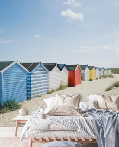 Farget Strand Huts Bakgrunn Mural Farget Strand Huts Bakgrunn Mural