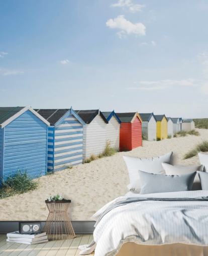 Carta da parati murale con capanne sulla spiaggia dai colori vivaci Carta da parati murale con capanne sulla spiaggia dai colori vivaci