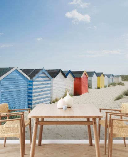 Brightly Coloured Beach Huts Wallpaper Mural