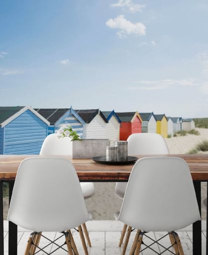 Farget Strand Huts Bakgrunn Mural Farget Strand Huts Bakgrunn Mural