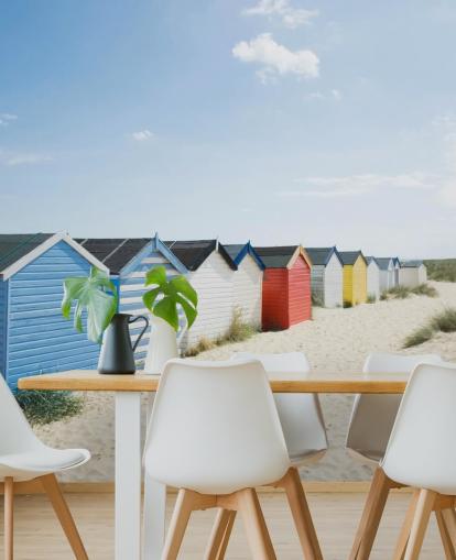 Brightly Coloured Beach Huts Wallpaper Mural