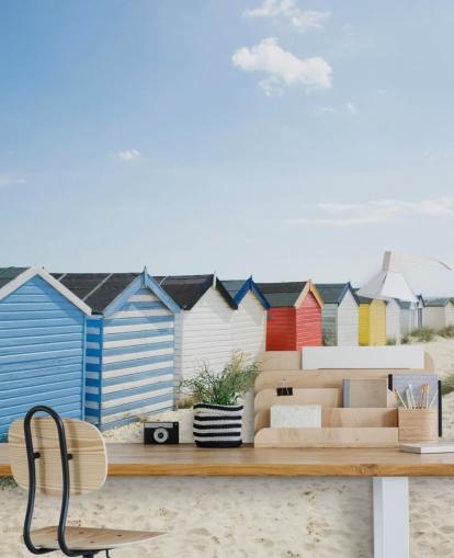Brightly Coloured Beach Huts Wallpaper Mural