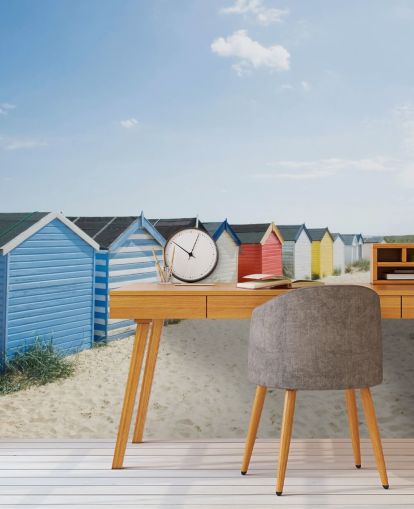 Brightly Coloured Beach Huts Wallpaper Mural