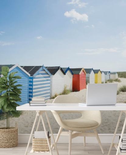 Brightly Coloured Beach Huts Wallpaper Mural