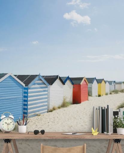 Brightly Coloured Beach Huts Wallpaper Mural