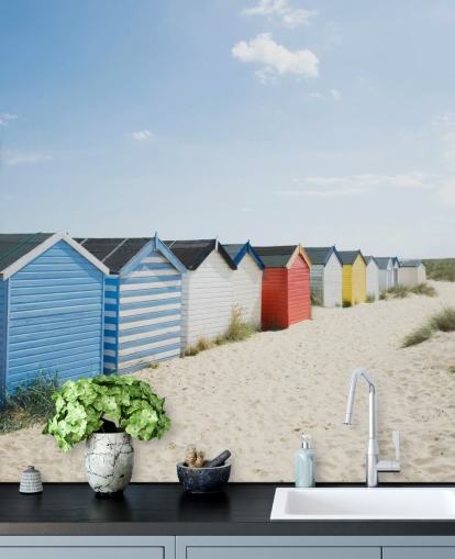 Brightly Coloured Beach Huts Wallpaper Mural