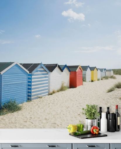 Brightly Coloured Beach Huts Wallpaper Mural