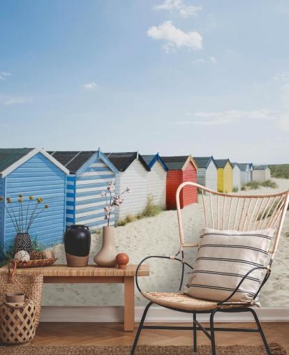 Brightly Coloured Beach Huts Wallpaper Mural