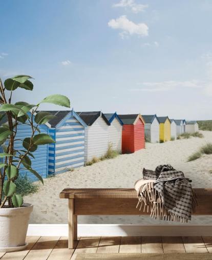 Farget Strand Huts Bakgrunn Mural