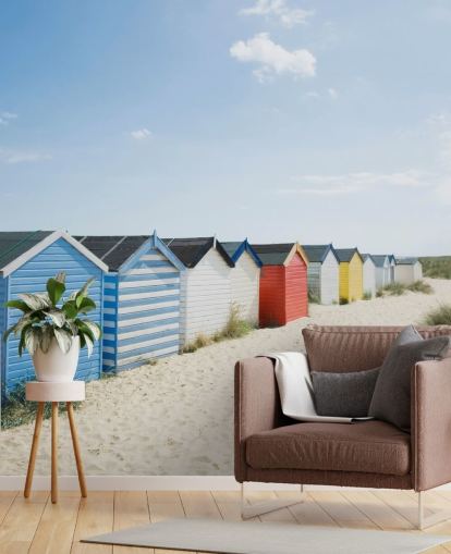 Brightly Coloured Beach Huts Wallpaper Mural