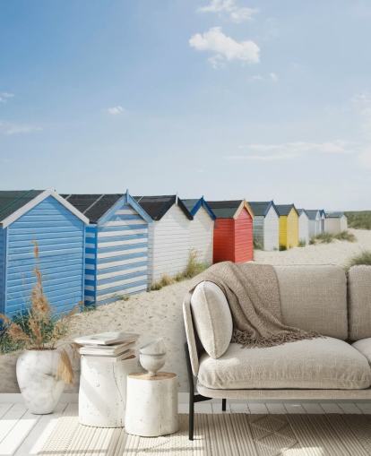Brightly Coloured Beach Huts Wallpaper Mural