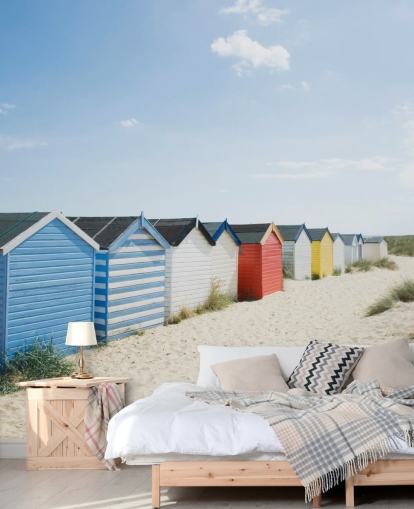 Brightly Coloured Beach Huts Wallpaper Mural