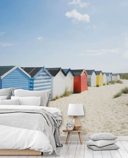 Brightly Coloured Beach Huts Wallpaper Mural