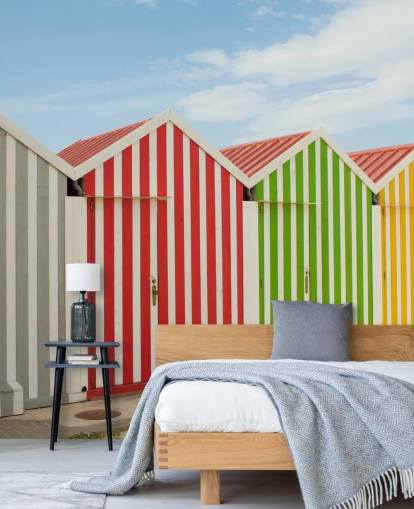 Stripey Colourful Huts Wallpaper