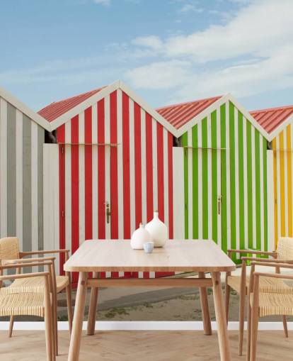 Stripey Colourful Huts Wallpaper