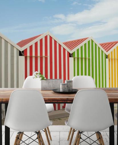 Stripey Colourful Huts Wallpaper