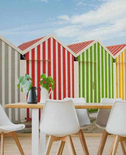 Papel de Parede de Cabanas Coloridas Listradas Papel de Parede de Cabanas Coloridas Listradas