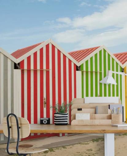Stripey Colourful Huts Wallpaper