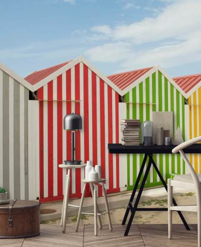 Stripey Colourful Huts Wallpaper