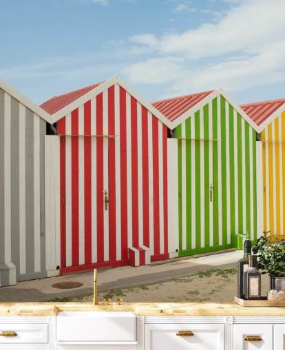 Stripey Colourful Huts Wallpaper