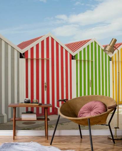 Stripey Colourful Huts Wallpaper