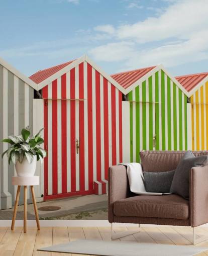 Stripey Colourful Huts Wallpaper
