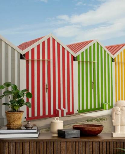 Stripey Colourful Huts Wallpaper