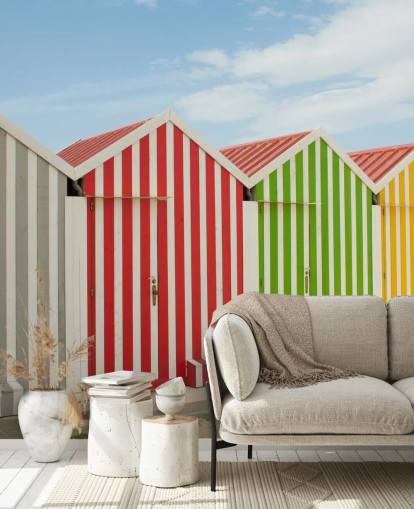 Stripey Colourful Huts Wallpaper