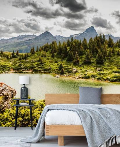 Decorazione murale con lago e montagna