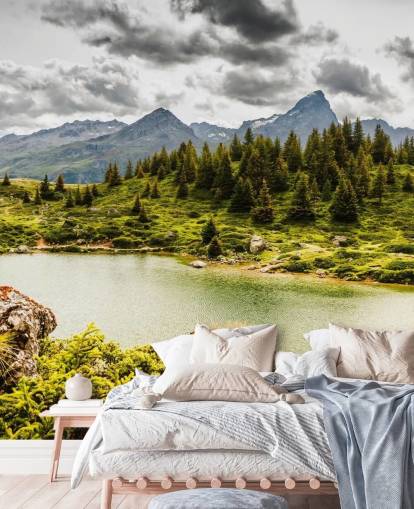 Decorazione murale con lago e montagna