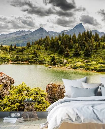 Decorazione murale con lago e montagna
